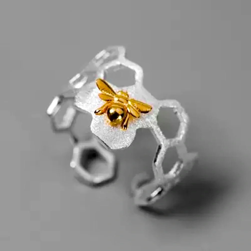 “Home, Sweet Home” Bee Honeycomb Silver NatureRing